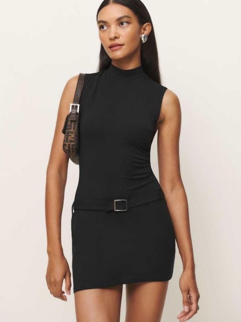 Reformation Black Sleeveless Mock Turtleneck Mini Dress | L